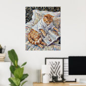Kattenlezen in bed Mooie Muurkunst Posterprint Poster (Thuiskantoor)