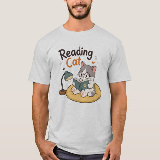 Kattenlezer Leest Cute Boekliefhebber Illustratie T-shirt