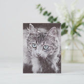 Kattenliefde Cute Kitty Kat Met Lichtgevende Blauw Briefkaart (Staand voorkant)