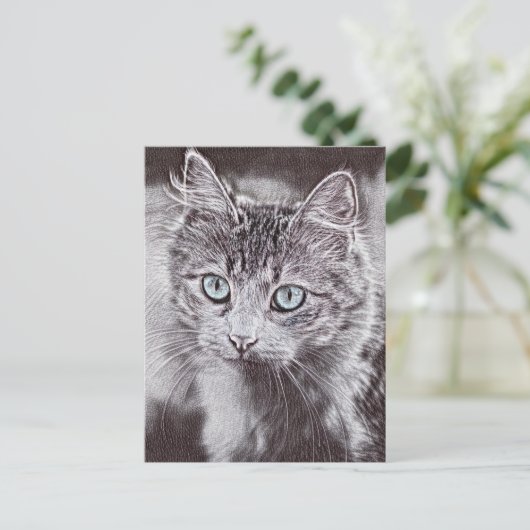 Kattenliefde Cute Kitty Kat Met Lichtgevende Blauw Briefkaart (Staand voorkant)