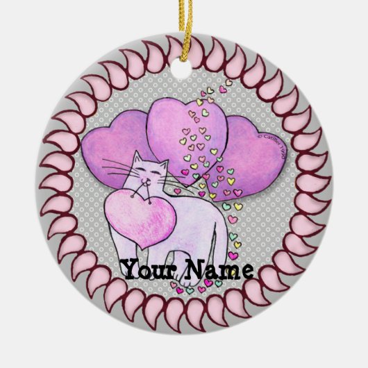 Kattenliefde Hart Keramisch Ornament (Voorkant)