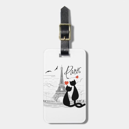 Kattenliefde in Parijs Bagagelabel (Voorkant verticaal)