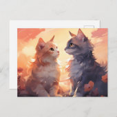 Kattenliefde Romantiek Aquarel Fluisteringen Feestdagenkaart (Voorkant / Achterkant)