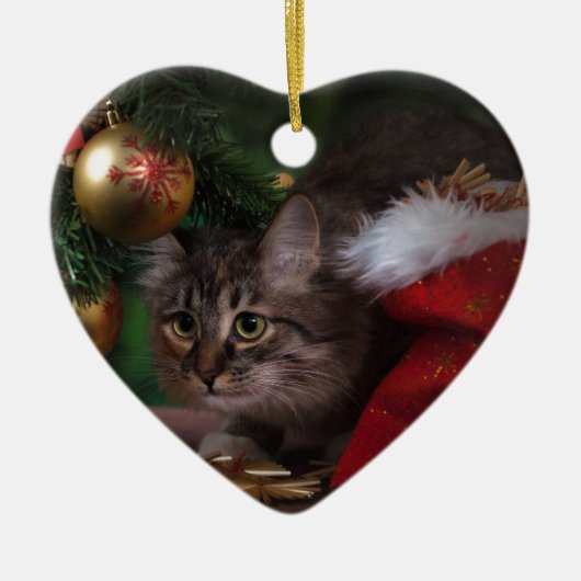 Kattenliefde Vrolijk Kerstfeest Keramisch Ornament (Voorkant)