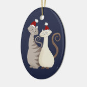 Kattenliefdeskoppel Blauw Keramisch Ornament (Links)