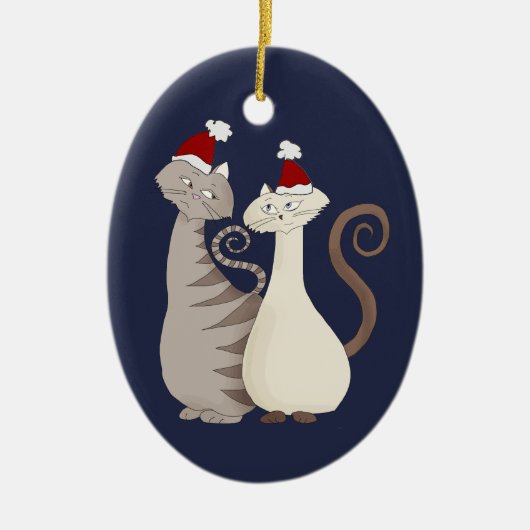 Kattenliefdeskoppel Blauw Keramisch Ornament (Voorkant)