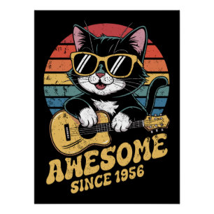 Kattenliefhebber 1956 Verjaardag Ukulele Vintage 7 Perfect Poster