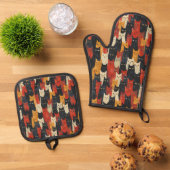Kattenliefhebber Gezichten Patroon Ovenwant & Pannenlap Set (Top down)