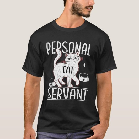 Kattenliefhebber Grappig Persoonlijk Kattendienaar T-shirt (Voorkant)