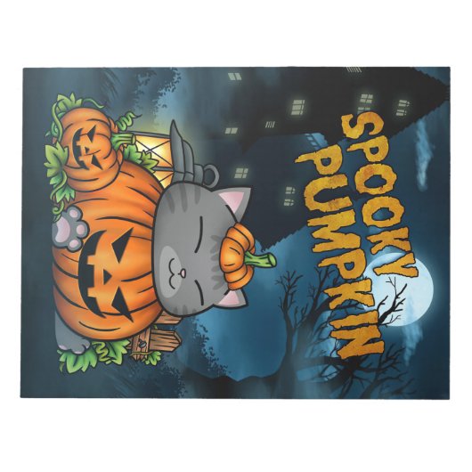 Kattenliefhebber Halloween Kat Pompoen Notitieblok (Voorkant)