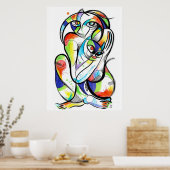 Kattenliefhebber inktborstel poster (Keuken)