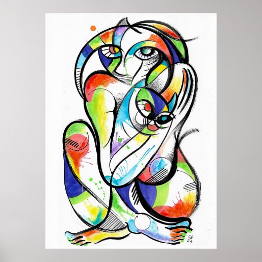 Kattenliefhebber inktborstel poster (Voorkant)