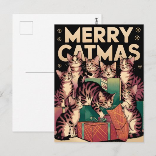 Kattenliefhebber Kerst Grappige Vintage Briefkaart (Voorkant / Achterkant)