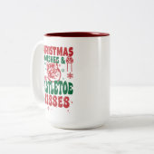 Kattenliefhebber Kerstwensen Mistletoe sissen Grap Tweekleurige Koffiemok (Voorkant links)