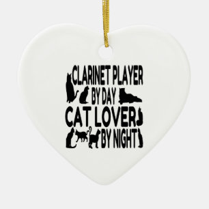 Kattenliefhebber klarinetspeler keramisch ornament