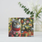 Kattenliefhebber Kute kat bij kerstboom  Briefkaart (Staand voorkant)