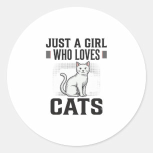 Kattenliefhebber Meisje Vintage Gravure Shirt Ontw Ronde Sticker