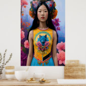 Kattenliefhebber met bloemen poster (Keuken)