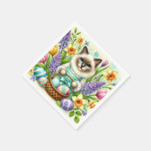 Kattenliefhebber met paasmand en bloemen servet (Hoek)