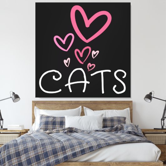 Kattenliefhebber met roze liefdesharten canvas afdruk (Insitu (Slaapkamer))