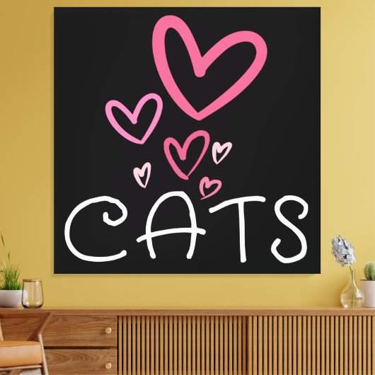 Kattenliefhebber met roze liefdesharten canvas afdruk (Insitu (Woonkamer))