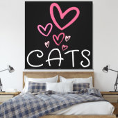 Kattenliefhebber met roze liefdesharten canvas afdruk (Insitu (Slaapkamer))