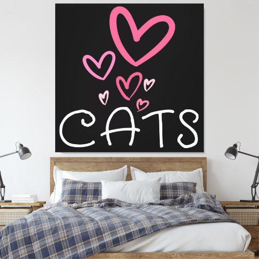Kattenliefhebber met roze liefdesharten canvas afdruk (Insitu (Slaapkamer))