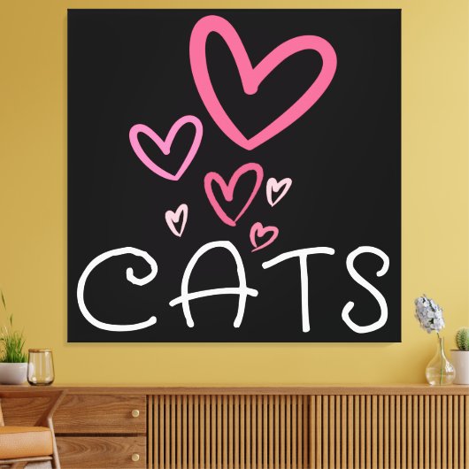 Kattenliefhebber met roze liefdesharten canvas afdruk (Insitu (Woonkamer))