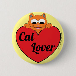 Kattenliefhebber Oranje Kattengezicht met Rode Har Ronde Button 5,7 Cm