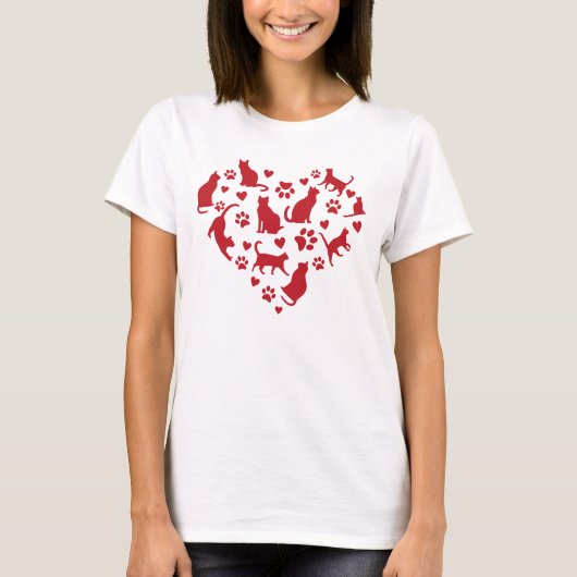 Kattenliefhebber Rode Hart van Katten T-shirt (Voorkant)