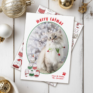Kattenliefhebber Schattige Kerstkat Foto Kerstmis Feestdagenkaart