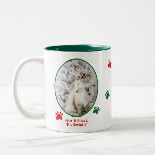 Kattenliefhebber Schattige Kerstkat Foto Tweekleurige Koffiemok