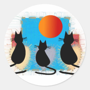 Kattenliefhebber "Zwarte katten in het raam" Ronde Sticker