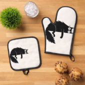 Kattenliefhebbers cadeau per Oven Mitt & Pot Holde Ovenwant & Pannenlap Set (Top down)