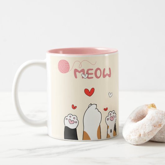 Kattenliefhebber's CoffeeMug Tweekleurige Koffiemok (Met donut)