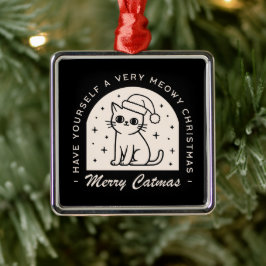 Kattenliefhebbers grappige kerstwensen witchy zwar metalen ornament