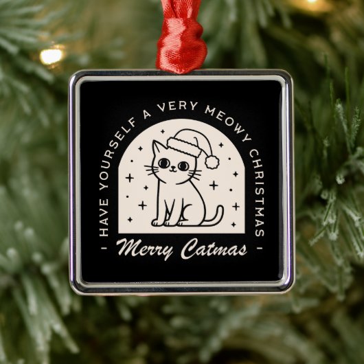 Kattenliefhebbers grappige kerstwensen witchy zwar metalen ornament (Boom)