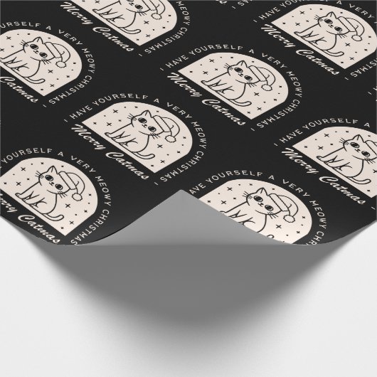 Kattenliefhebbers grappige kerstwensen zwart cadeaupapier (Hoek)