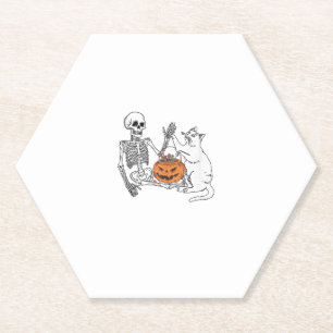 Kattenliefhebbers Halloween Funny Skeleton en Cat Kartonnen Onderzetters