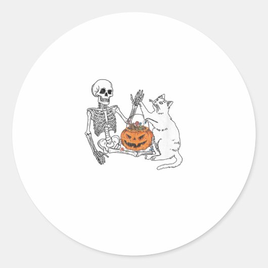 Kattenliefhebbers Halloween Funny Skeleton en Cat Ronde Sticker (Voorkant)