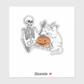 Kattenliefhebbers Halloween Funny Skeleton en Cat  Sticker (Vel)