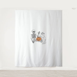 Kattenliefhebbers Halloween Funny Skeleton en Cat  Wandkleed