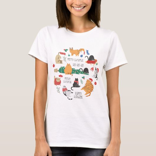 Kattenliefhebbers Kerstmis T-shirt (Voorkant)