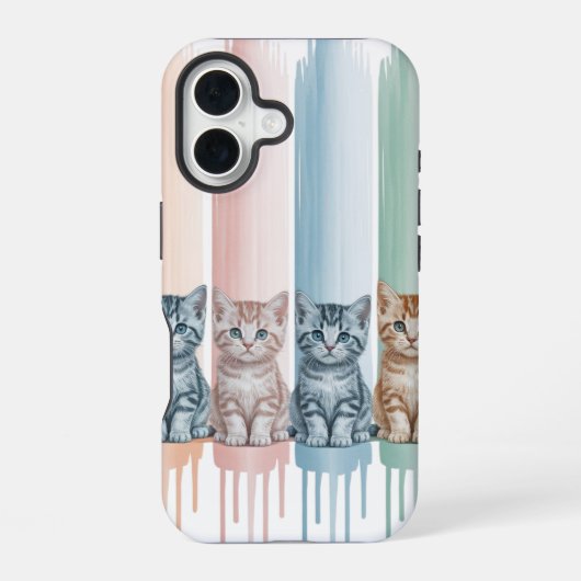 Kattenliefhebbers - Pastel Paint Drip Kittens iPhone 16 Hoesje (Achterkant)