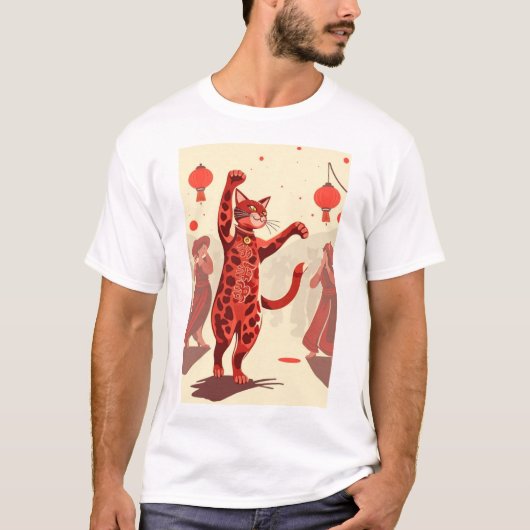 Kattenliefhebbers rode katten dansen t-shirt (Voorkant)