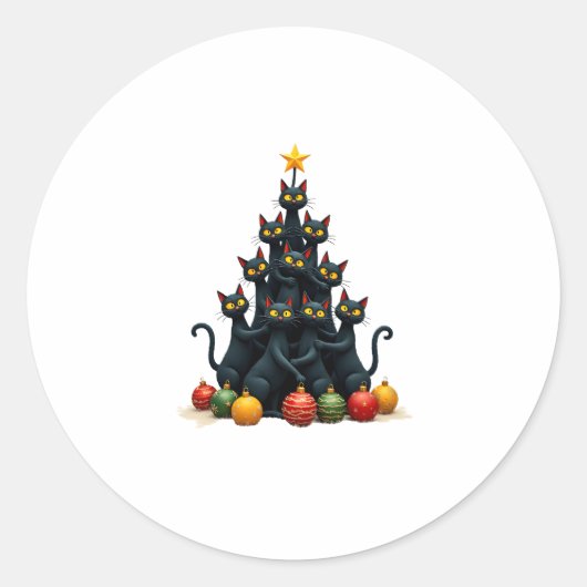 Kattenliefhebbers Schattige en Grappig Kerstboom 2 Ronde Sticker (Voorkant)