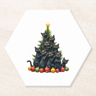 Kattenliefhebbers Schattige en Grappig Kerstboom 3 Kartonnen Onderzetters