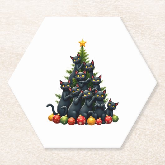 Kattenliefhebbers Schattige en Grappig Kerstboom 3 Kartonnen Onderzetters (Voorkant)