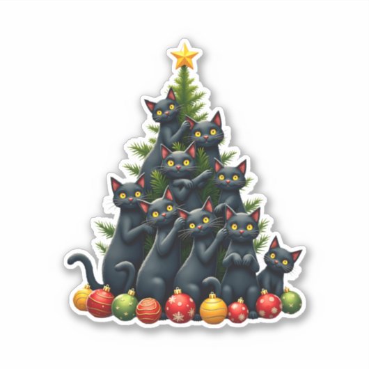 Kattenliefhebbers Schattige en Grappig Kerstboom 3 Sticker (Voorkant)