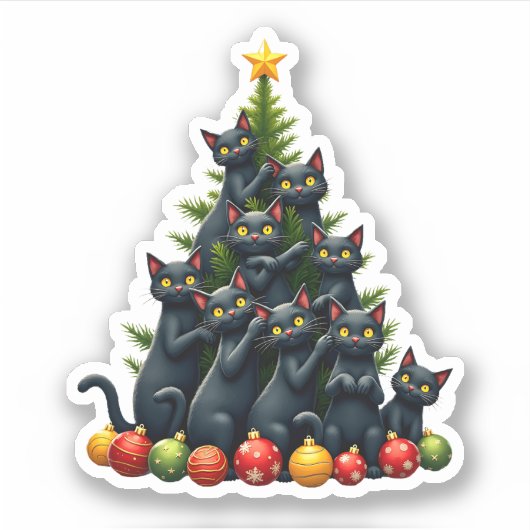 Kattenliefhebbers Schattige en Grappig Kerstboom 3 Sticker (Voorkant)